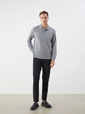 LCWAIKIKI Classic Gri Polo Yaka Uzun Kollu Pike Erkek Tişört