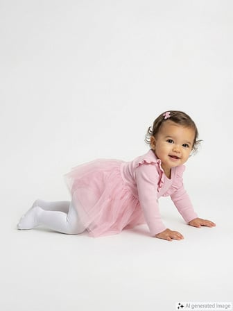 LCW baby Pembe Bisiklet Yaka Tütülü Kız Bebek Elbise