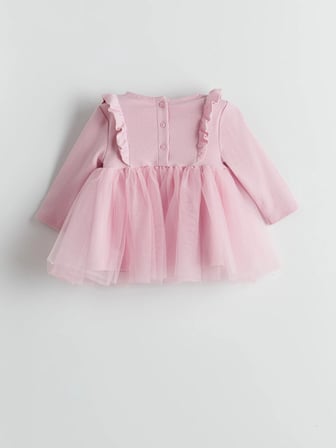 LCW baby Pembe Bisiklet Yaka Tütülü Kız Bebek Elbise