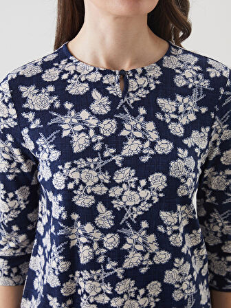LCW Grace Lacivert Bisiklet Yaka Çiçekli Kadın Bluz
