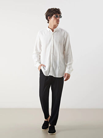 LCW Vision Ekru Slim Fit Uzun Kollu Armürlü Erkek Gömlek