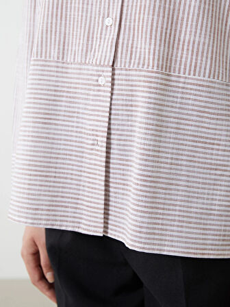 LCWAIKIKI Classic Turuncu Çizgili Poplin Kadın Gömlek