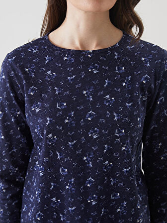 LCW Grace Lacivert Bisiklet Yaka Çiçekli Kadın Bluz