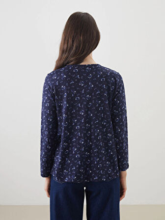 LCW Grace Lacivert Bisiklet Yaka Çiçekli Kadın Bluz