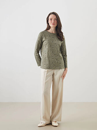 LCW Grace Haki Bisiklet Yaka Çiçekli Kadın Bluz