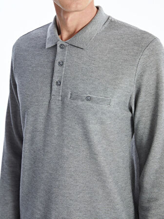 LCWAIKIKI Classic Gri Polo Yaka Uzun Kollu Erkek Sweatshirt