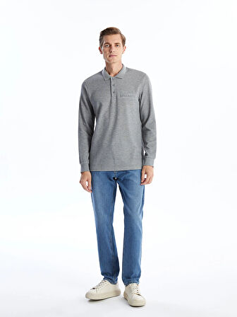 LCWAIKIKI Classic Gri Polo Yaka Uzun Kollu Erkek Sweatshirt