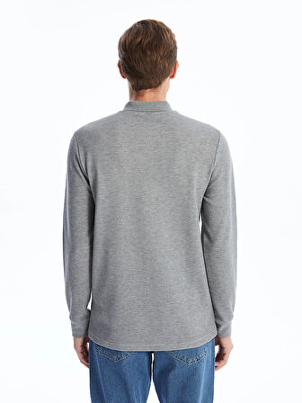 LCWAIKIKI Classic Gri Polo Yaka Uzun Kollu Erkek Sweatshirt