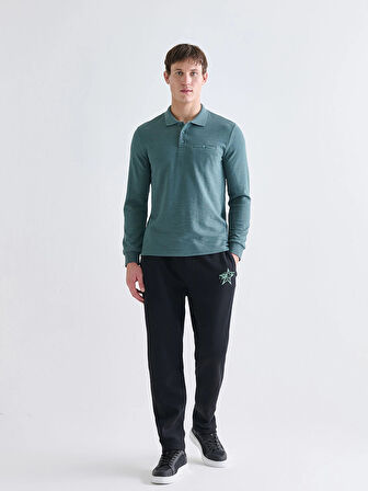 LCWAIKIKI Classic Mavi Polo Yaka Uzun Kollu Erkek Sweatshirt