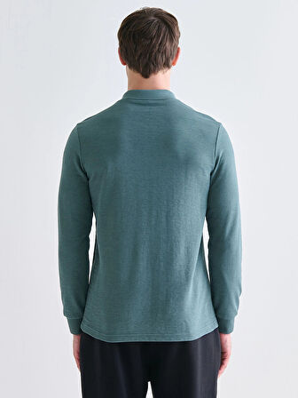 LCWAIKIKI Classic Mavi Polo Yaka Uzun Kollu Erkek Sweatshirt