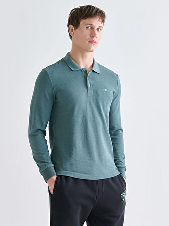 LCWAIKIKI Classic Mavi Polo Yaka Uzun Kollu Erkek Sweatshirt