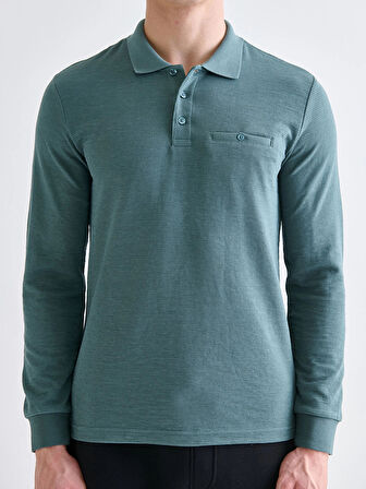 LCWAIKIKI Classic Mavi Polo Yaka Uzun Kollu Erkek Sweatshirt