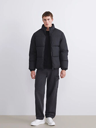 XSIDE Siyah Rahat Kalıp Dik Yaka Erkek Şişme Mont