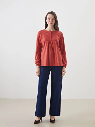 LCW Grace Turuncu Bisiklet Yaka Nakışlı Bluz