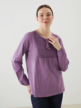 LCW Grace Mor Bağlamalı Yaka Nakışlı Kadın Bluz