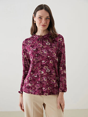 LCW Grace Mürdüm Bağlamalı Yaka Çiçekli Bluz