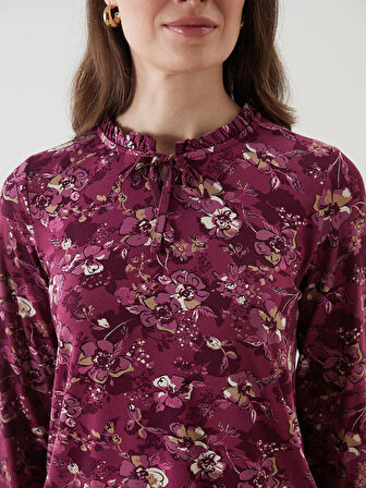 LCW Grace Mürdüm Bağlamalı Yaka Çiçekli Bluz