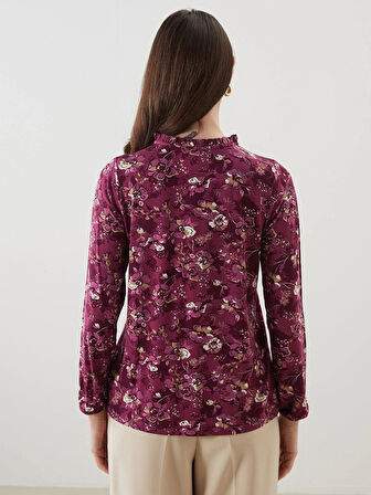LCW Grace Mürdüm Bağlamalı Yaka Çiçekli Bluz