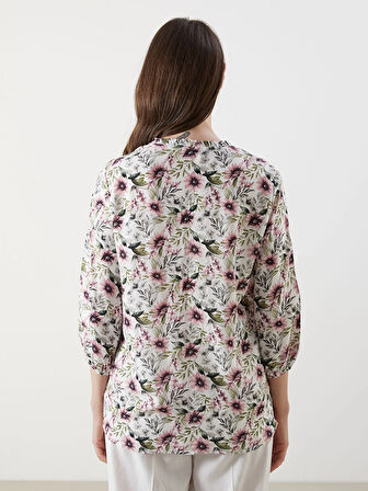 LCW Grace Ekru Kaçık Yaka Çiçekli Kadın Bluz