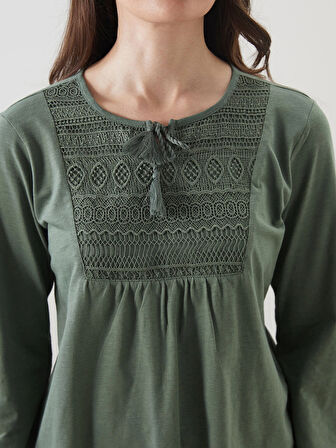 LCW Grace Yeşil Bağlamalı Yaka Nakışlı Kadın Bluz