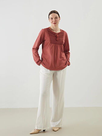 LCW Grace Kirmizi Bağlamalı Yaka Nakışlı Kadın Bluz