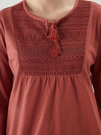 LCW Grace Kirmizi Bağlamalı Yaka Nakışlı Kadın Bluz