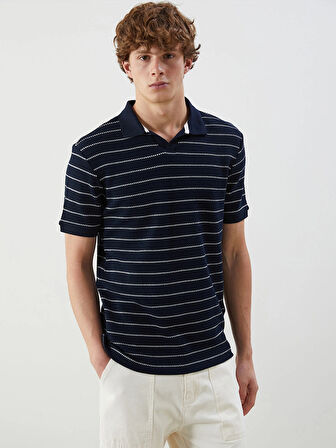 XSIDE Lacivert Polo Yaka Çizgili Erkek Dokulu Tişört