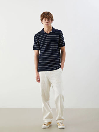 XSIDE Lacivert Polo Yaka Çizgili Erkek Dokulu Tişört