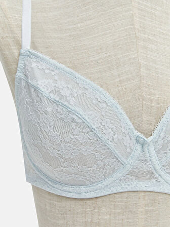 LCW DREAM Mavi Balenli Dolgusuz Dantelli Tişört Sütyen