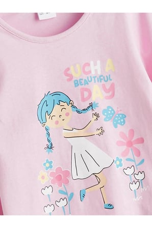 LCW Kids Bisiklet Yaka Baskılı Kız Çocuk Pijama Takımı