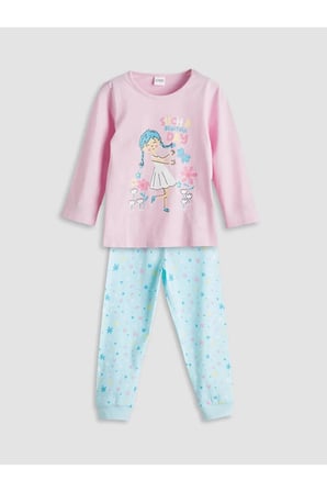 LCW Kids Bisiklet Yaka Baskılı Kız Çocuk Pijama Takımı
