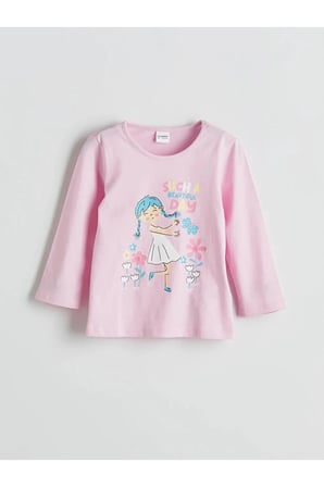 LCW Kids Bisiklet Yaka Baskılı Kız Çocuk Pijama Takımı