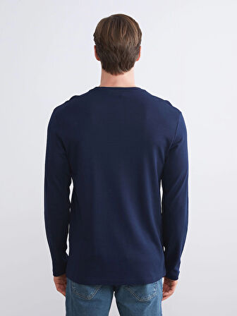 LCWAIKIKI Classic Lacivert Bisiklet Yaka Uzun Kollu Baskılı Erkek Sweatshirt