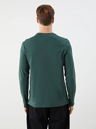 LCWAIKIKI Classic Yeşil Bisiklet Yaka Uzun Kollu Baskılı Erkek Sweatshirt