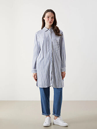 LCW Grace Mavi Çizgili Kadın Gömlek Tunik