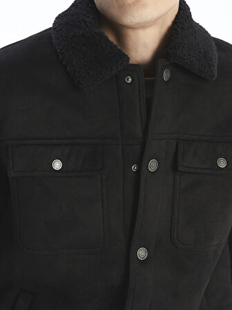 XSIDE Siyah Standart Kalıp Gömlek Yaka Süet Erkek Mont