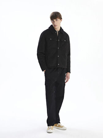 XSIDE Siyah Standart Kalıp Gömlek Yaka Süet Erkek Mont