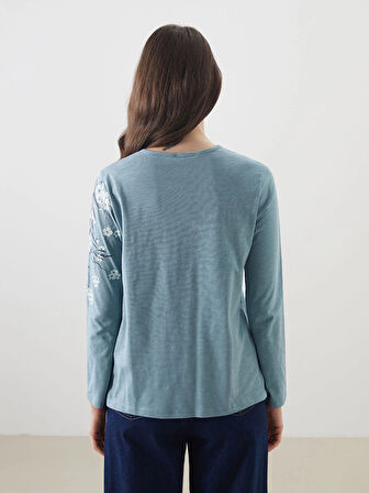 LCW Grace Mavi Bisiklet Yaka Çiçekli Kadın Bluz