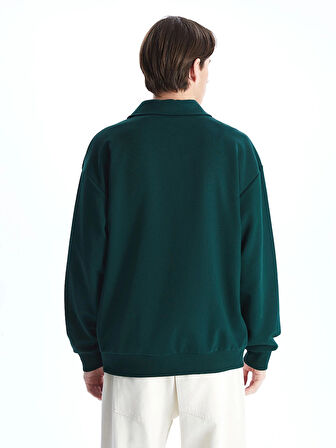 XSIDE Yeşil Dik Yaka Uzun Kollu Baskılı Erkek Sweatshirt