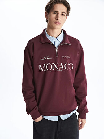 XSIDE Bordo Fermuarlı Dik Yaka Uzun Kollu Erkek Sweatshirt