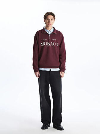 XSIDE Bordo Fermuarlı Dik Yaka Uzun Kollu Erkek Sweatshirt