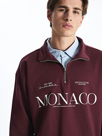 XSIDE Bordo Fermuarlı Dik Yaka Uzun Kollu Erkek Sweatshirt