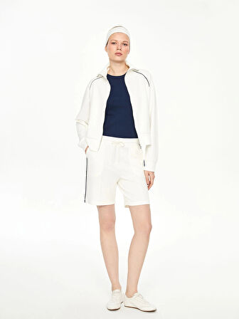 LCWAIKIKI Classic Ekru Dik Yaka Oversize Kadın Fermuarlı Sweatshirt