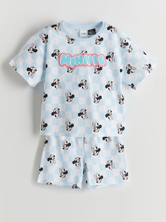 LCW Kids Beyaz Minnie Mouse Baskılı Kız Çocuk Şortlu Pijama Takım