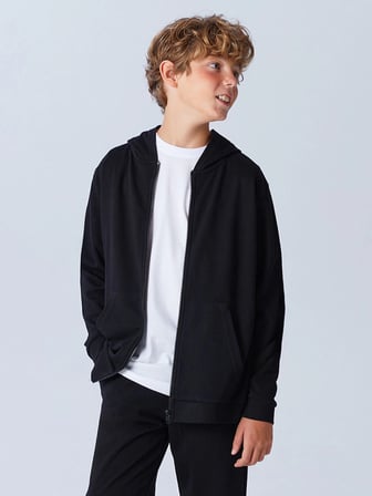 LCW Kids Siyah Kapüşonlu Erkek Çocuk Fermuarlı Sweatshirt
