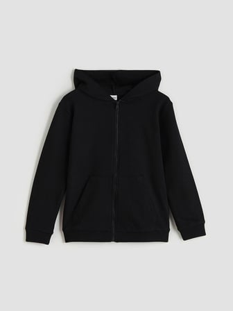 LCW Kids Siyah Kapüşonlu Erkek Çocuk Fermuarlı Sweatshirt