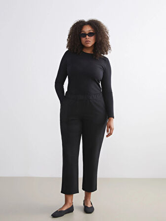 LCW Grace Siyah Büyük Beden Beli Lastikli Kadın Pantolon