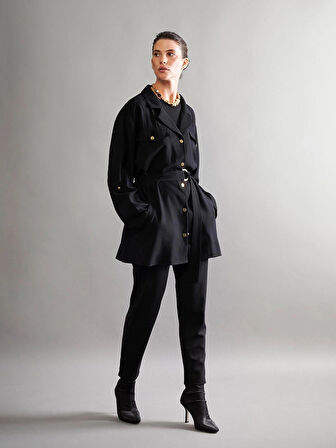 LCW Grace Siyah Büyük Beden Beli Lastikli Kadın Pantolon