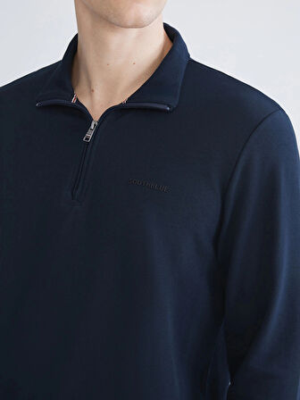 SOUTHBLUE Lacivert Dik Yaka Baskılı Erkek Sweatshirt