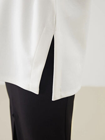 LCWAIKIKI Classic Ekru Bisiklet Yaka Baskılı Oversize Kadın Sweatshirt Tunik